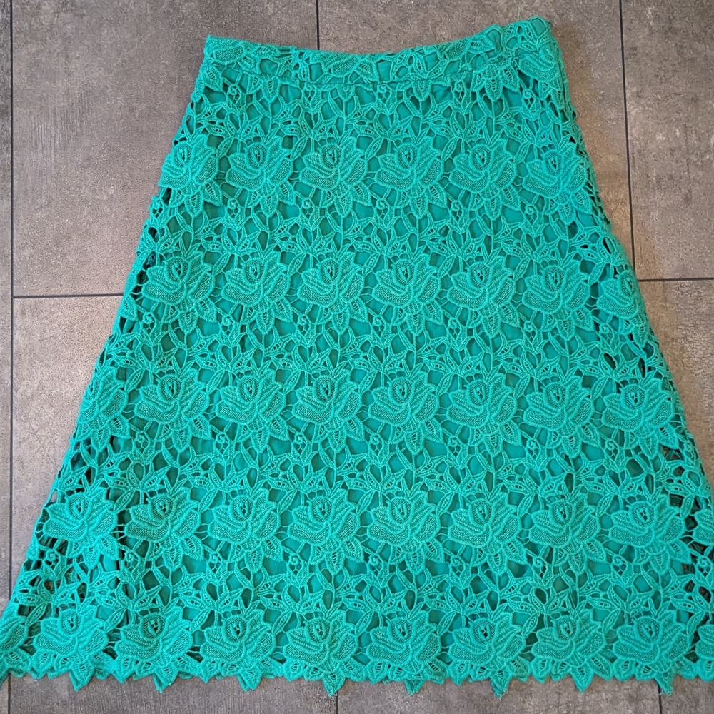 Zara Teal Floral Lace Midi Skirt